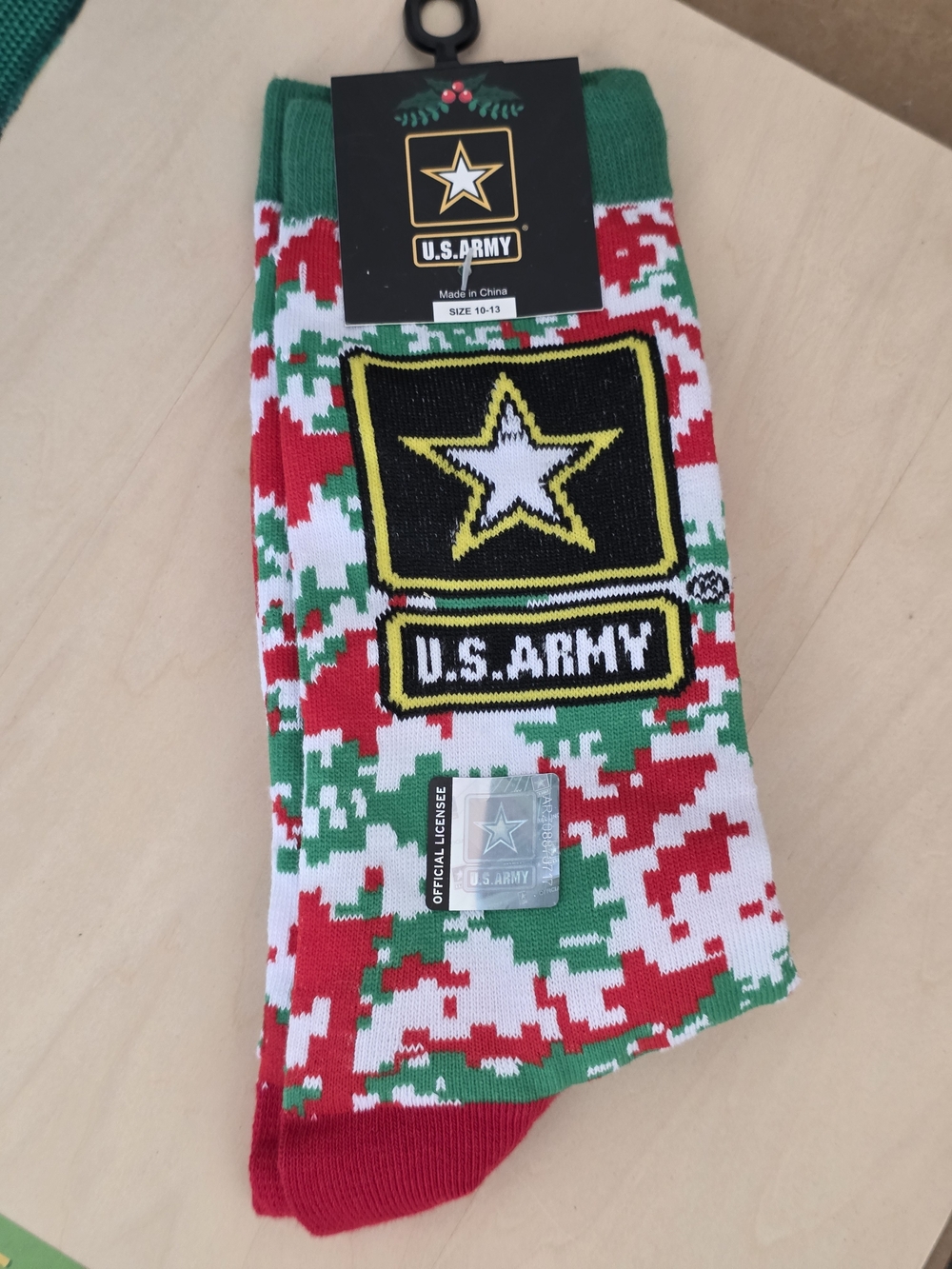 U.S. Army Holiday Camo Crew Socks - Red, Green & White